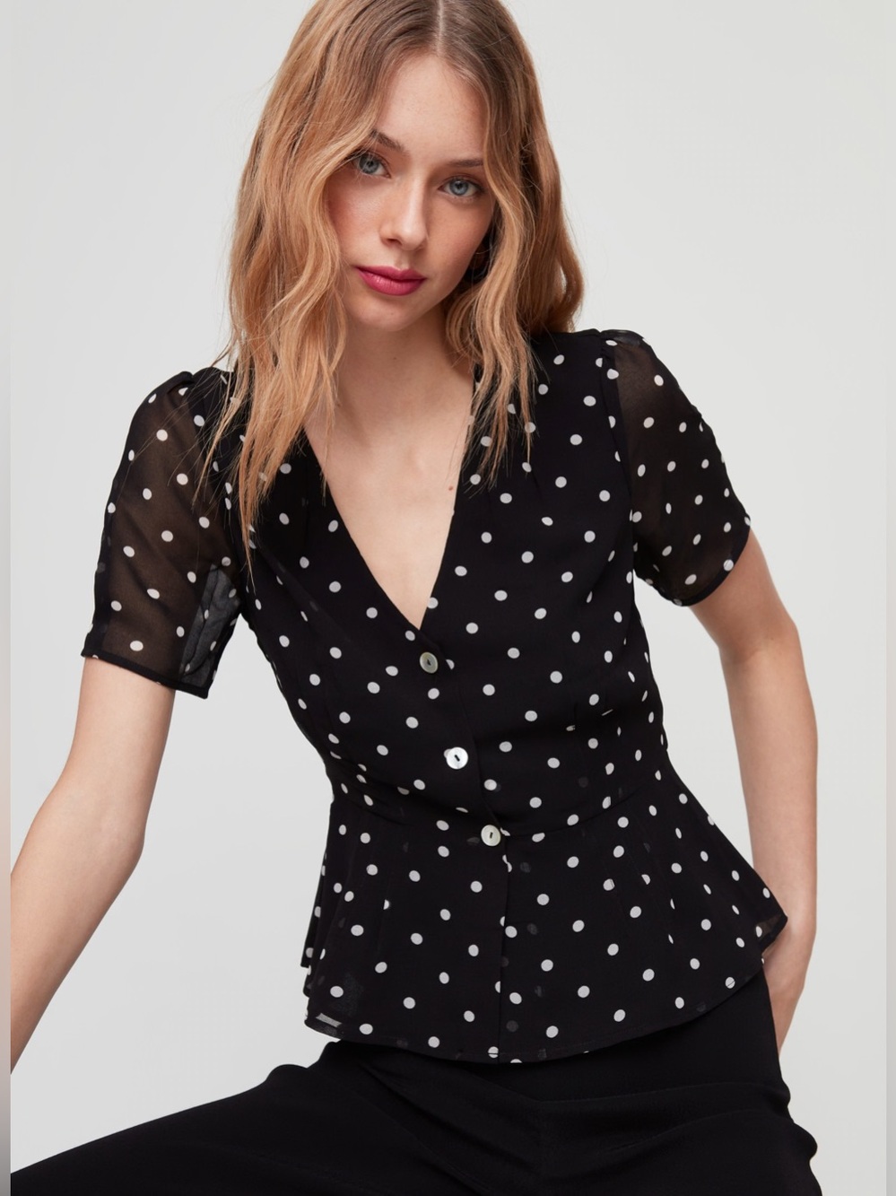 Aritzia Wilfred Polkadot blouse